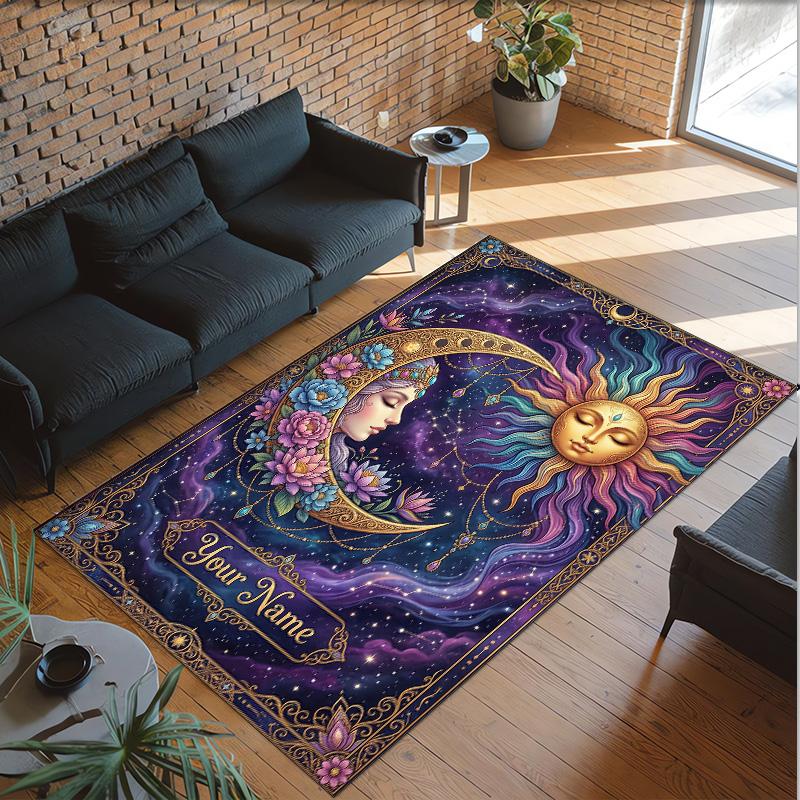 Cosmic Theme Crystal Velvet Floor Rug Personalized Custom Name Text Warm Carpet Home Decoration