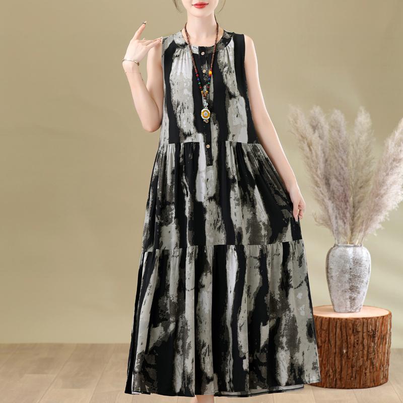 Elegant Woman Summer Dress Casual Loose Plus Size Sleeveless Long Dresses Female Clothing