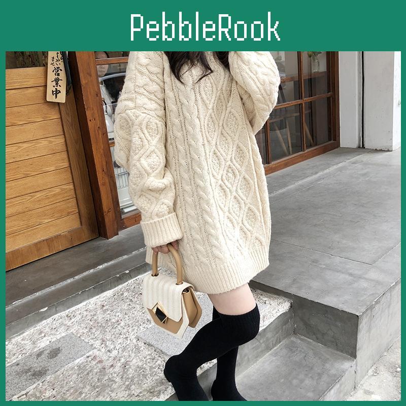 Autumn New Round Winter Fashion Neck Long Sleeve Solid Fried Dough Twists Sweaters Womens Clothing Medium Long Styles Chic Tops