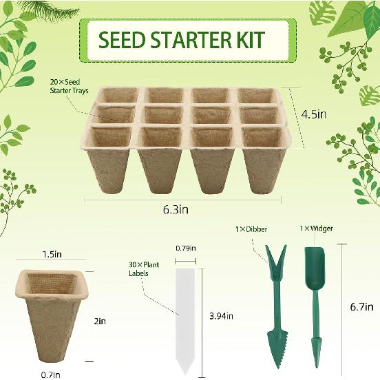 Seed Starter Tray,20 Pack Biodegradable Peat Pots for Seedlings,240 Cells Seed Starter Pots Germination Seedling Trays,Organic Seed Starting Trays