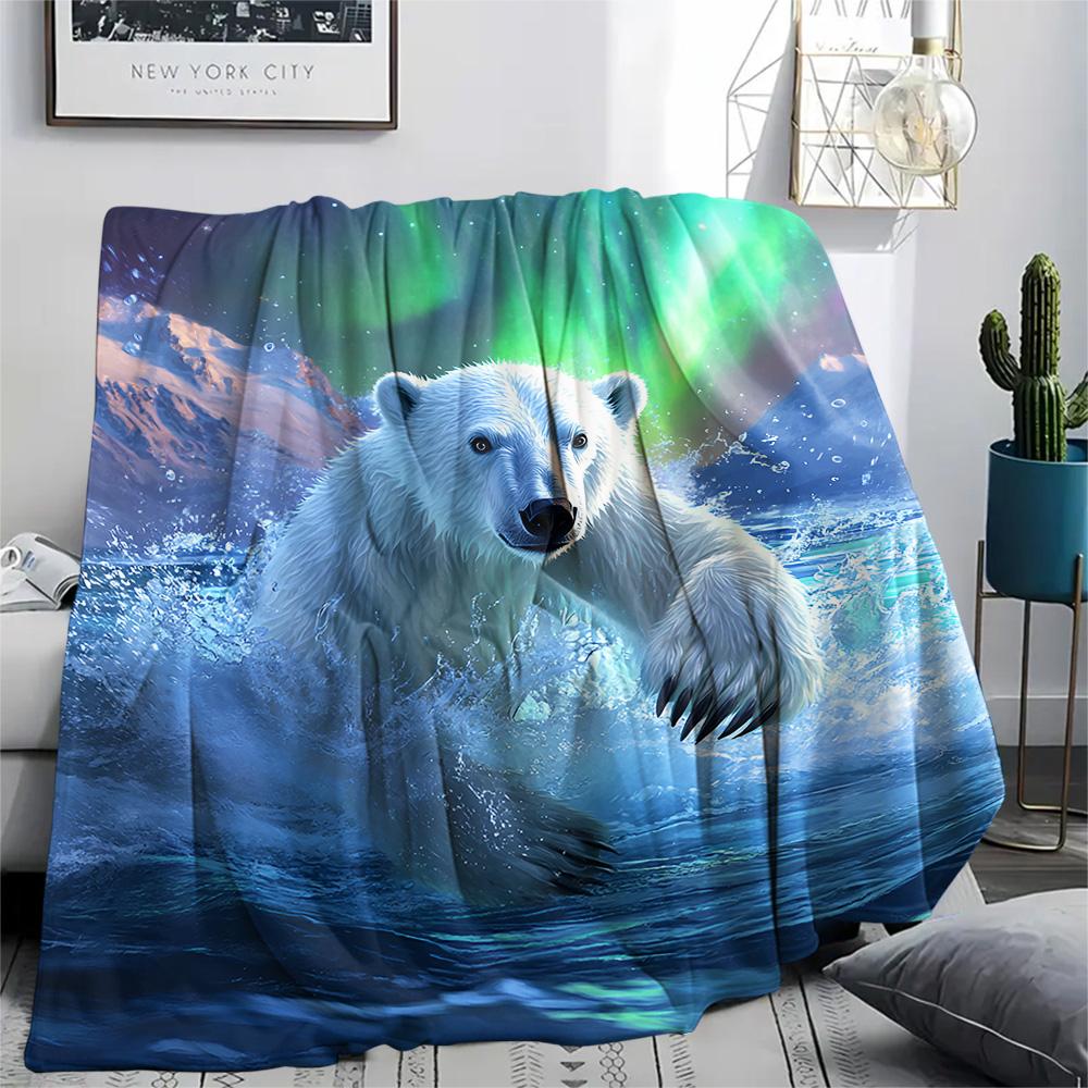 Polar Bear Print Flannel Blanket, High quality Comfortable for All Seasons, Home Decor, Warmth and Comfort, Perfect for Christmas Gifts