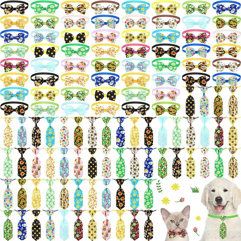 Eccliy 120 Pcs Christmas Dog Bow Tie Collar for Dogs Christmas Dog Bows Dog Neckties Adjustable Santa Claus Snowman Pattern Dog Hair Accessories for