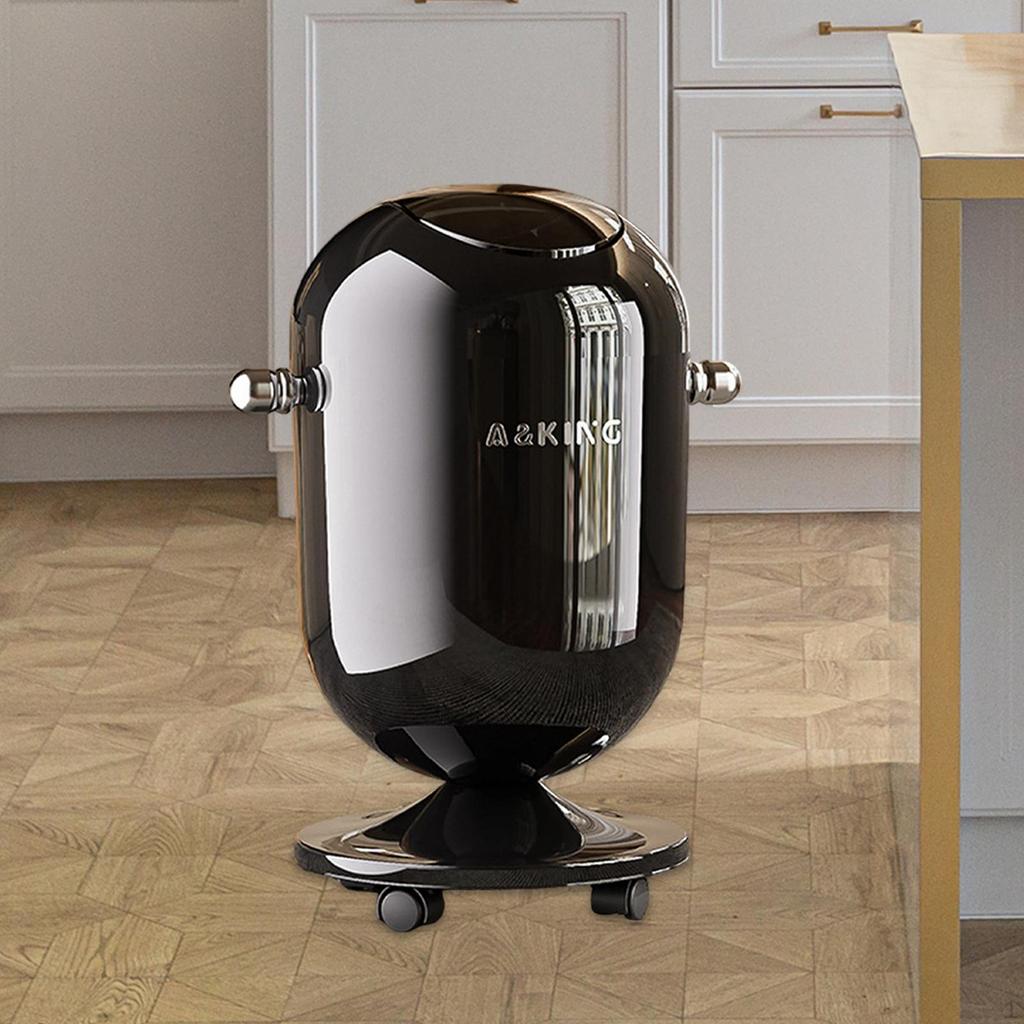 Press Type Trash Can with Wheels Garbage Bin Simplistic Lid Waste Basket Paper Bucket for