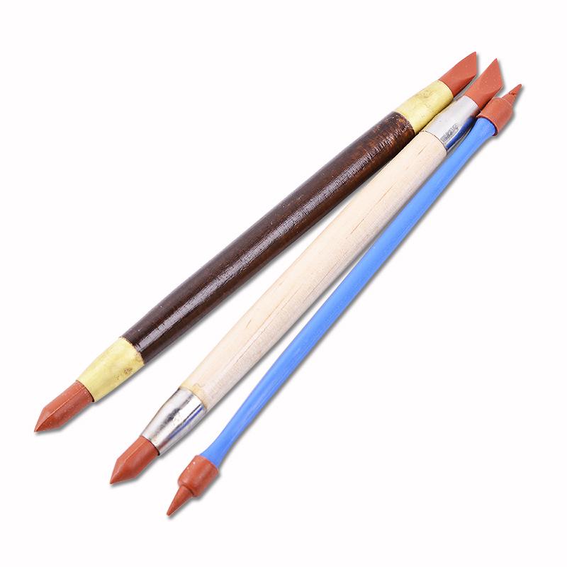 Ceramics 3 Silicone Brush Set with Wooden Penholder & Eraser for DIY Clay Crafting