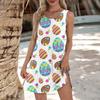 Robe débardeur décontractée tendance et respirante pour femme, imprimée, avec poches et ourlet fendu