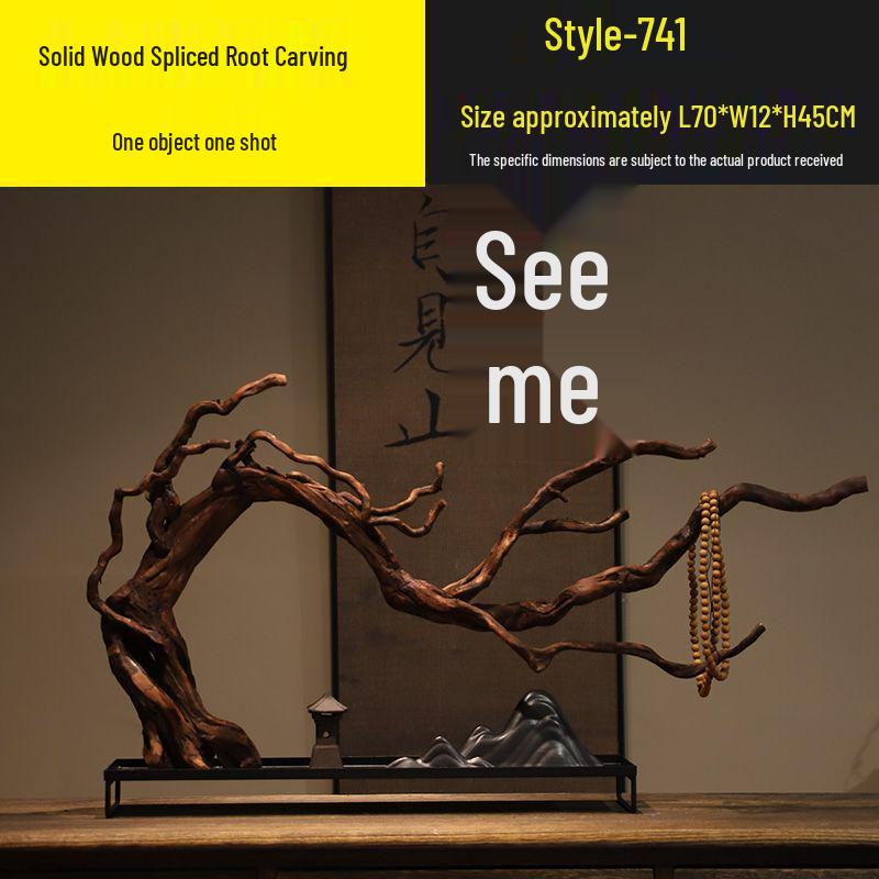 Chinese Zen Withered Wood Landscape Carving: Solid Wood Home & Hotel Decor