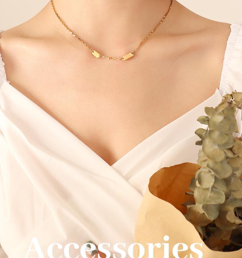 Korean Style Summer Cutout Double Pendant Collarbone Necklace, Titanium Steel with 18K Gold Plating P569