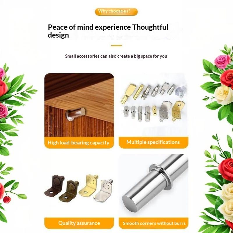 50Pcs Cold Rolled Steel Shelf Support Pegs Electroplated Finish Various Sizes For Home Cabinet Wardrobe Bookshelf