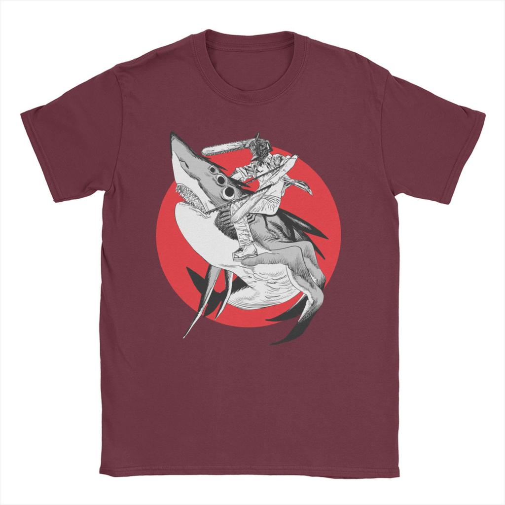 Shark and Denji T Shirts for Men Women Pure Cotton Awesome T-Shirt O Neck Chainsaw Man Manga Devil Makima Anime Tee Shirt  6XL