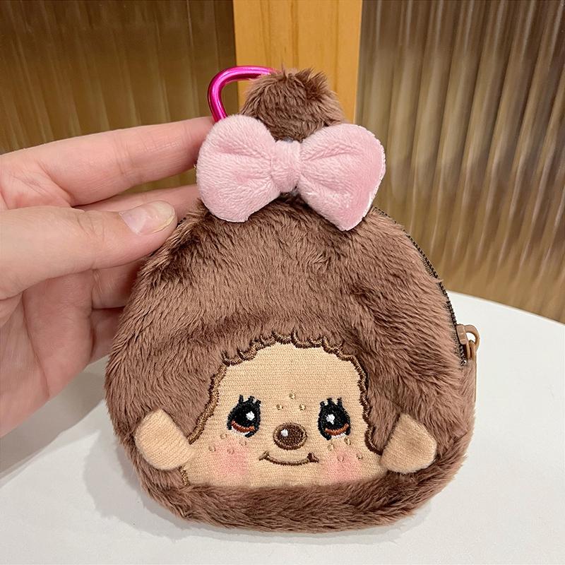 Monchhichi Round Small Hanging Bag With Zipper Cute Wallet Storage Mini Monchhichi Backpack Charm Cute Plush Monchichi Gifts