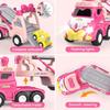 Toddler Car Toys for Girl Pink Princess Transport Carrier Trucks with Lights & Music Friction Power Birthday Christmas Gift