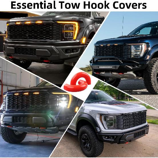 2PCS Tow Hook Covers For Ford F150 2004-2024, Compatible With Toyota Tundra 2017-, Car Accessories For Front Bumper Tow Hook Rubber Sleeve (Red)