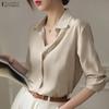 ZANZEA Women Daily Casual 3/4 Sleeve Loose Commute Stripe Blouse