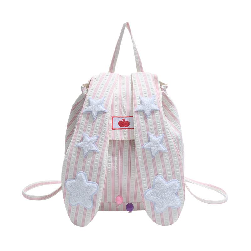 Schoolbag Korean version ins simple vertical stripes contrasting colors star bag creative niche rabbit ears women's backpack trend backpack