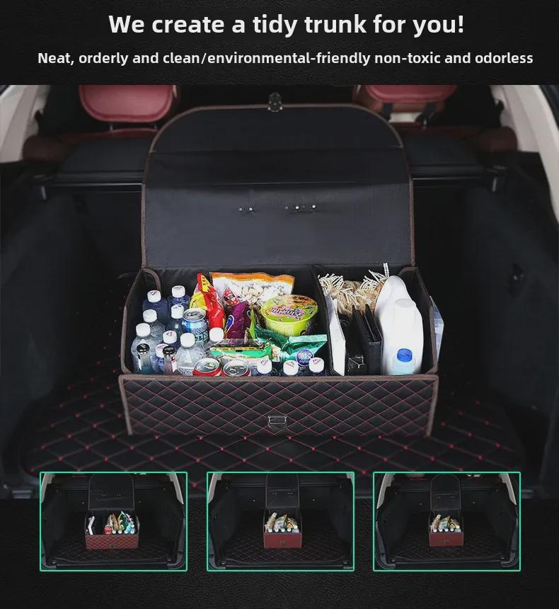 Foldable Leather Car Trunk Storage Box with Detachable Compartments