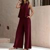 Women's Round Neck Sleeveless Tank Top and Wide Leg Pants 2 Piece Casual Set