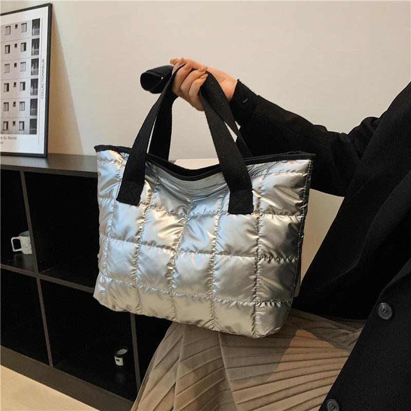 Large Capacity Tote Bag Women's Thickened Warm Down Bag Winter Space Cotton Bag Fashion Shoulder Handbag