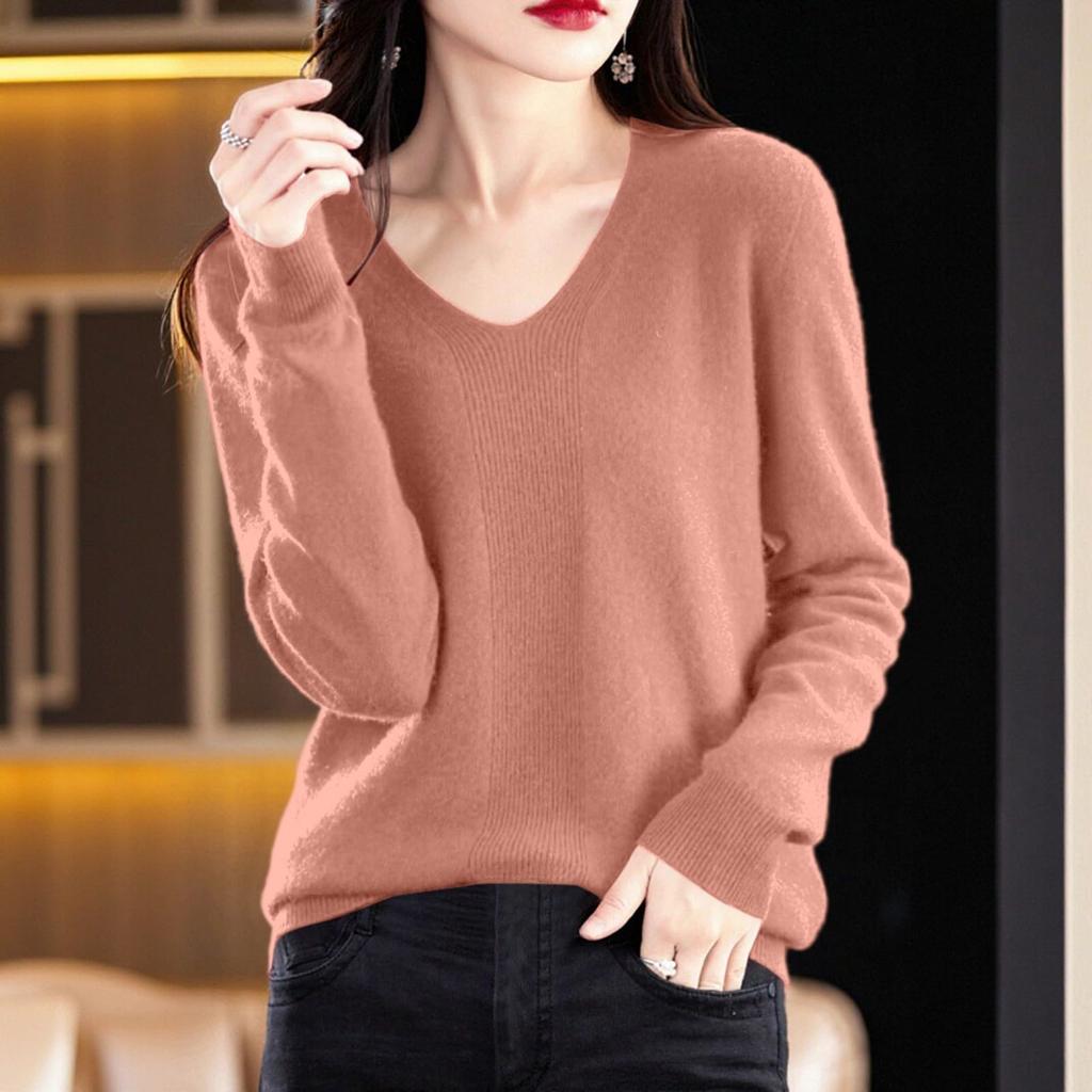 Pullover Sweaters For Women V Neck Soft Lightweight Loungewear Breathable Loose Fit Long Sleeve Travel Sweater Tops