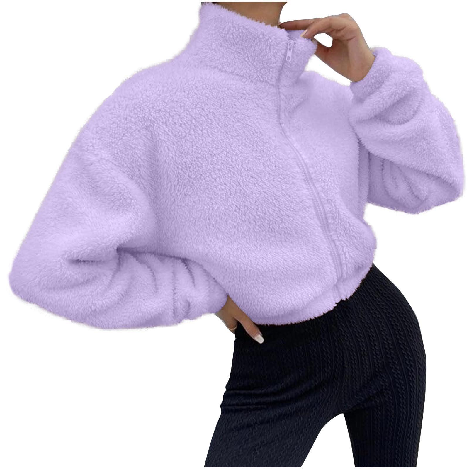 

Женская повседневная куртка короткой длины на молнии с флисовой подкладкой и длинными рукавами M фиолетовый