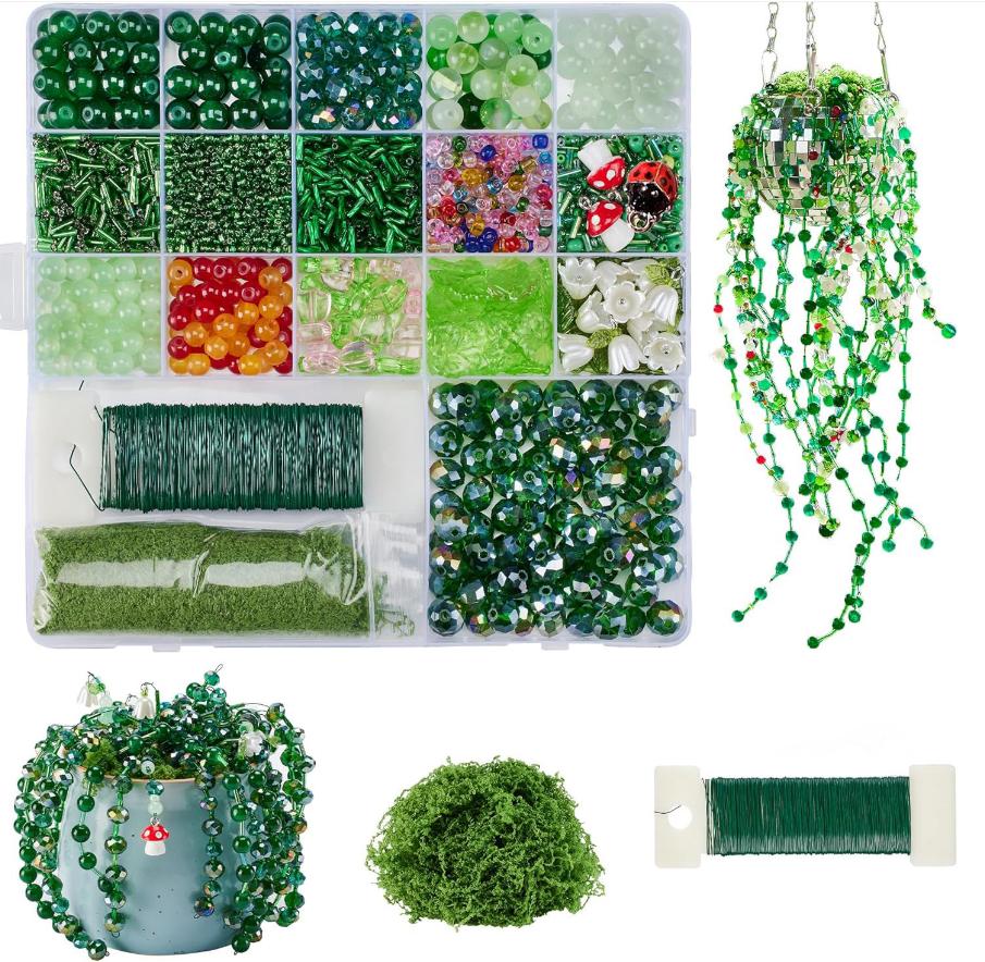 DIY Terrarium Making Kit with Glass Beads, Hanging Planter Supplies for Indoor Plants, Home Gardening Gift