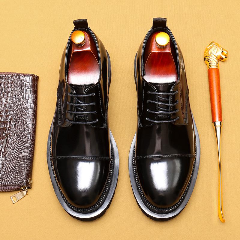 Kožené Pánské Tříslované Formální Oblečení Obchodní Hovězí Kůže Vnitřní Britské Lesklé Platforma Ležérní Pánská Obuv