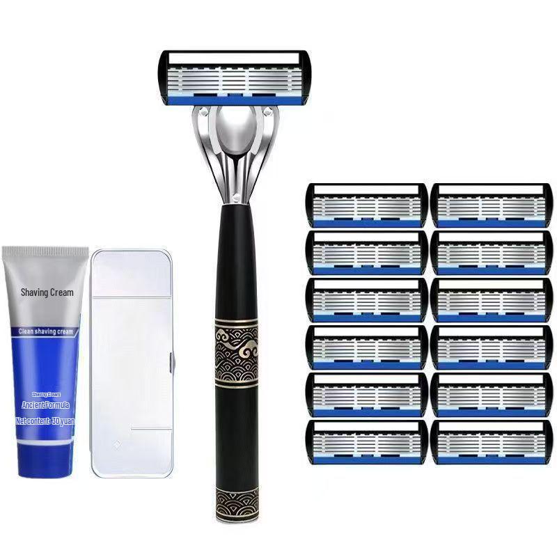 German Precision 6-Blade Men's Manual Razor - Anti-Scratch, Old-Fashioned Design