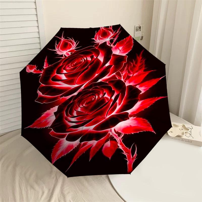

1pc Rose Petals Automatic Open/Close Umbrella Compact Folding Umbrella with 8-Rib Shaft for Women/Men, Elegant Birthday1188S