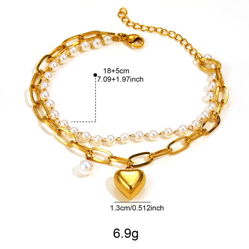 Stainless Steel Heart Pearls Charm Bracelet for Women Fashion Girls Elegant Bangle Wrist Zircon Party Birthday Gift Bijoux