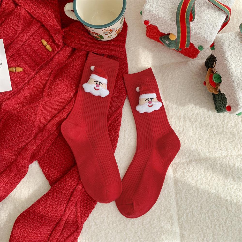 

Мультяшная кукла, рождественские чулки, детские двойные иголки, Санта-Клаус, олень, елочные украшения, женские хлопковые носки One Size