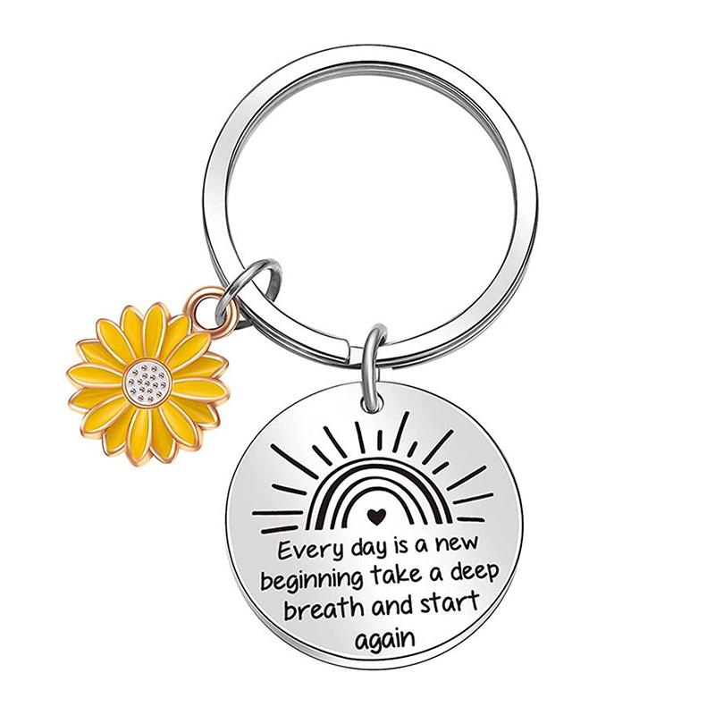 Sunflower Pendant Metal Stainless Steel Keychain For Parents Teachers Handmade Jewelry Gift Key Decoration