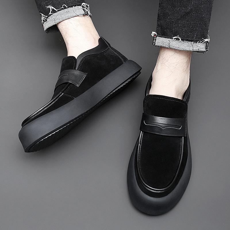 Spring Autumn New Designer Leather Loafers Male Casual New Designer Black British Platform Shoes for Men