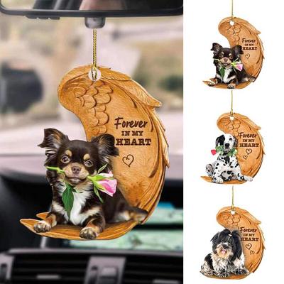 1PC 2D Cute Funny Sleeping Angel Dog Wing Dog Hanging Ornament Cartoon Cute Pendant Car Bag Keychain Pendant Car Ornaments
