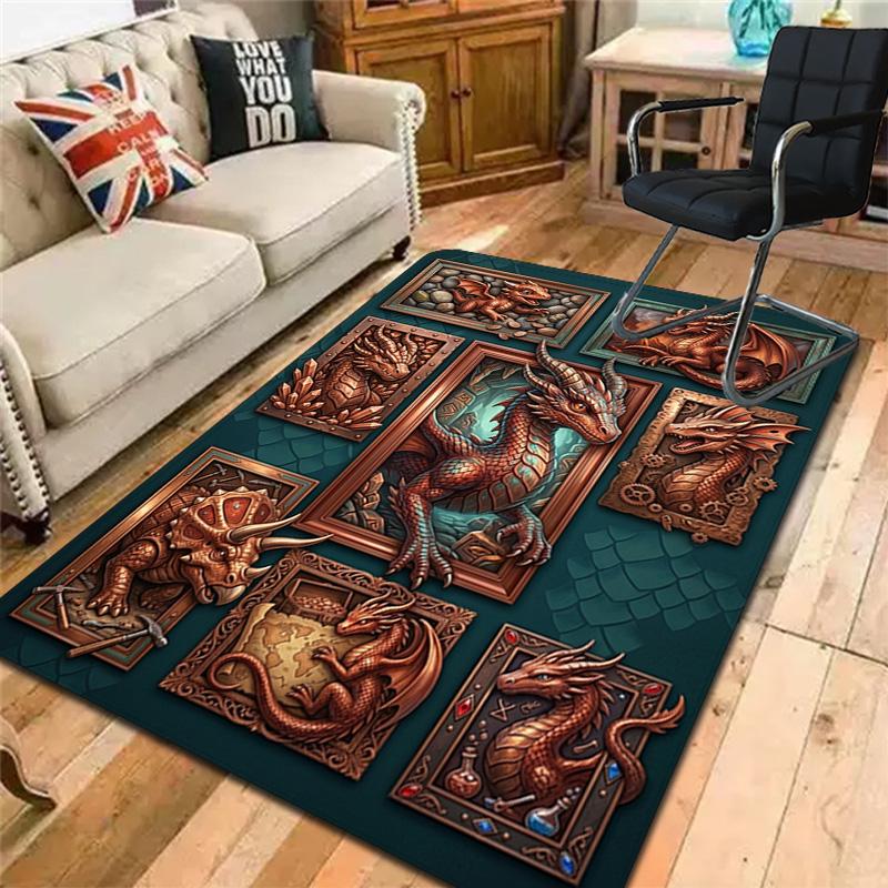 Fantasy Dragon Compilation Pattern Rug Floor Mat for Living Room or Bedroom Soft and Comfortable Carpet a Gift for Birthday and Holiday.