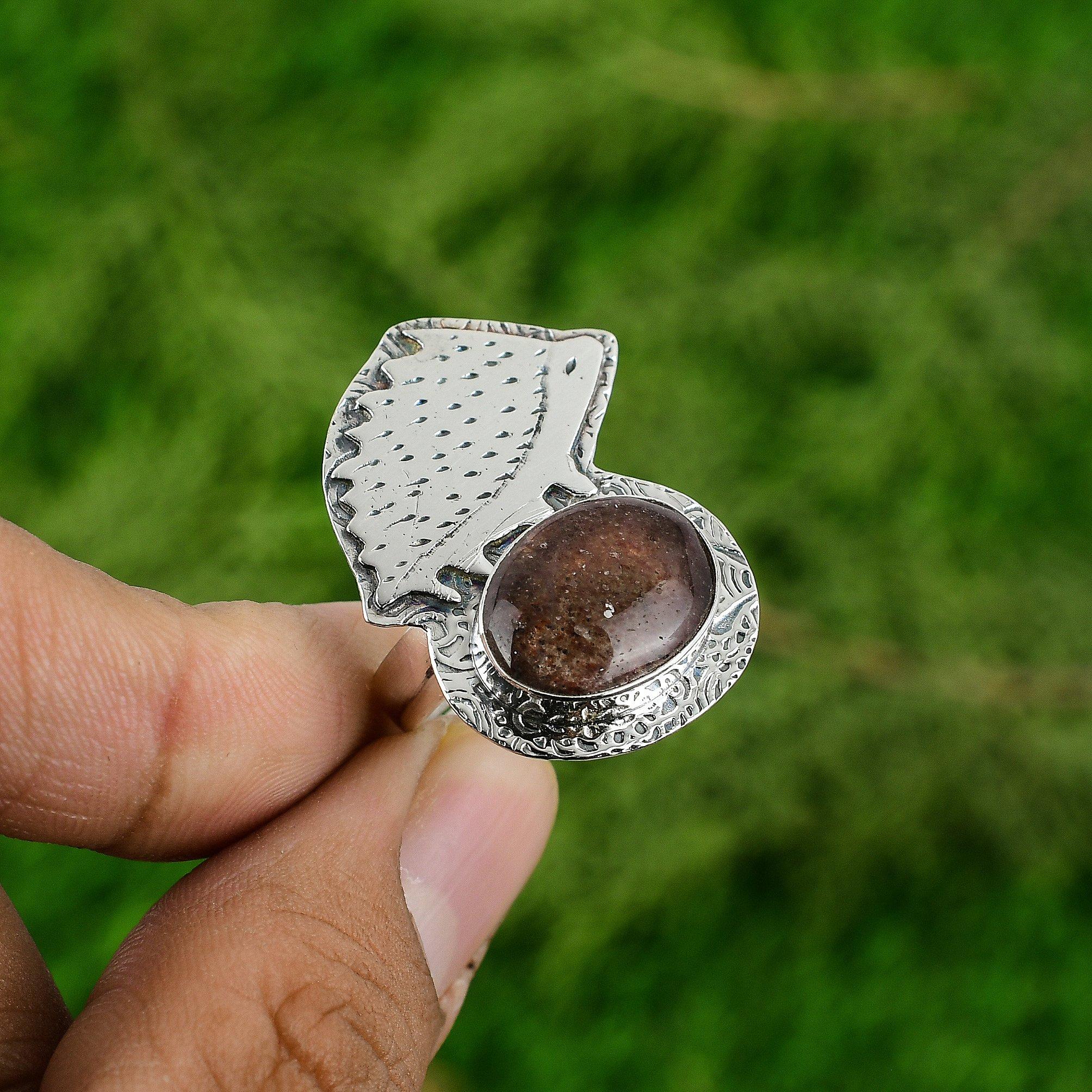 

Sunstone Stone Birthday Promise Trendy Bezel Ring Jewelry 925 Sterling Silver Adjustable