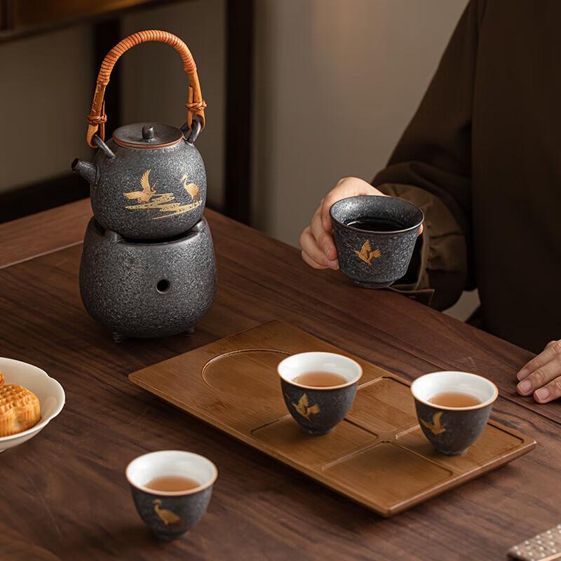 Retro Chinese Ceramic Cloud Crane Kung Fu Tea Set