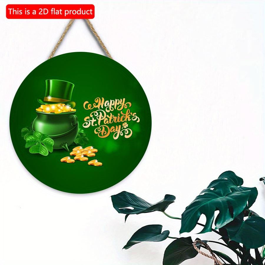 2D Flat 20*20cm1pc Happy St.Patrick's Day Three-leaf Clover&gold&hat Patterns Green Theme Round Door Pendant, St.Patrick'sDay Hanging Wooden Suitable