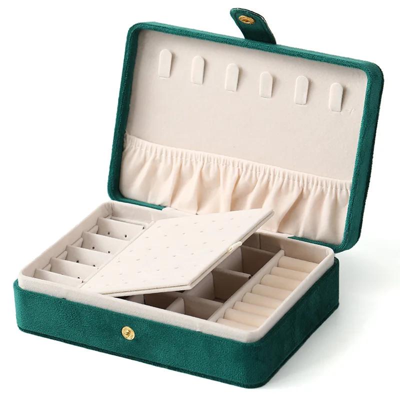 

Velvet Travel Jewelry Box Women s PU Leather Necklace Earring Ring Jewelry Display Cabinet Organizer Multifunction Storage Box темно-зеленого