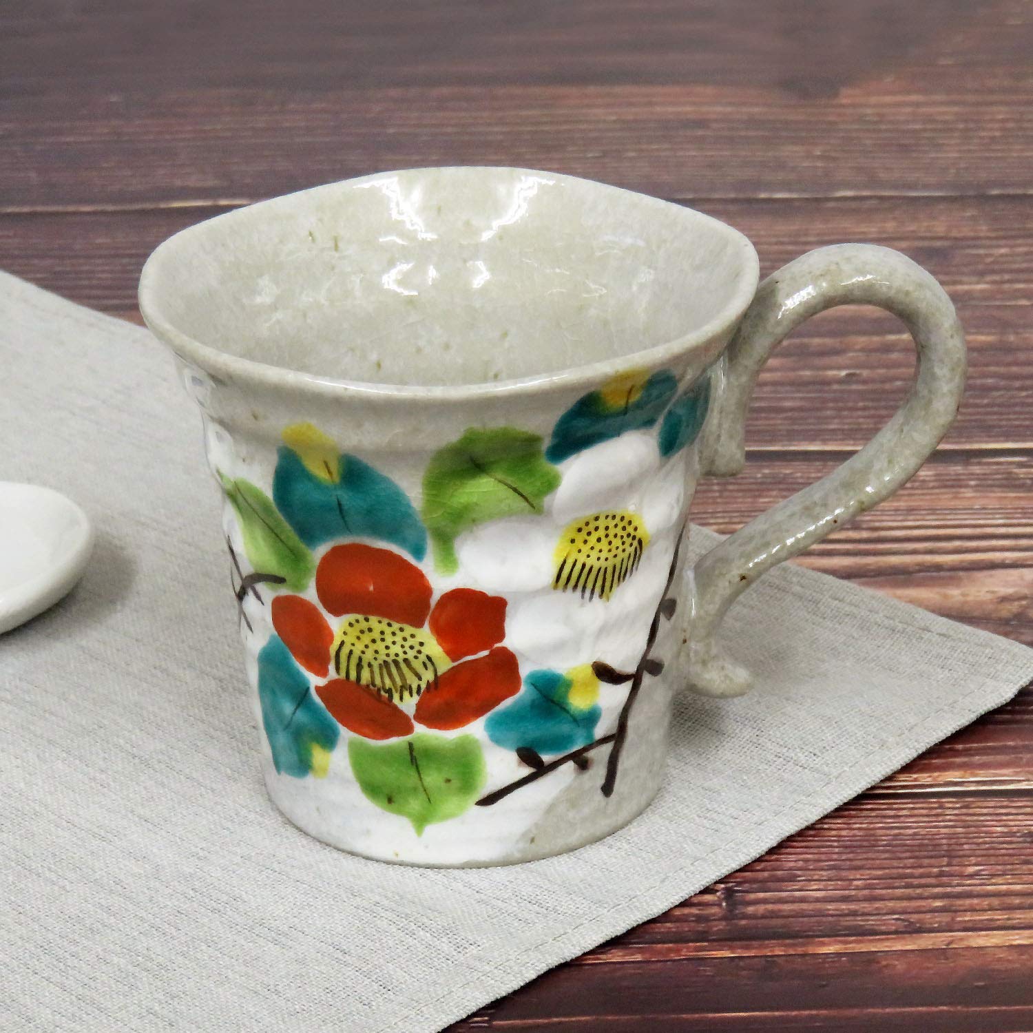 

Waza no Kura Stylish Kutani Ware Mug with Camellia Design, Made in Japan, Ceramic Tableware