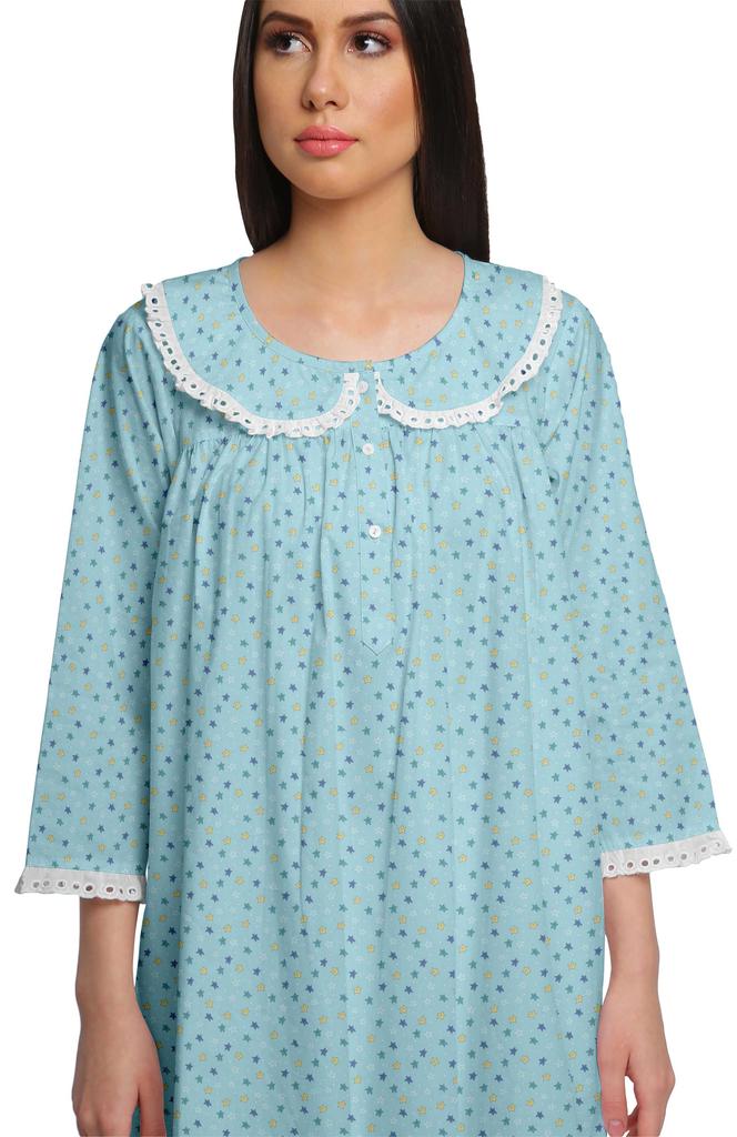 Moomaya Damen Nachthemd mit Print, knielang, Baumwolle, kurzes Nachthemd