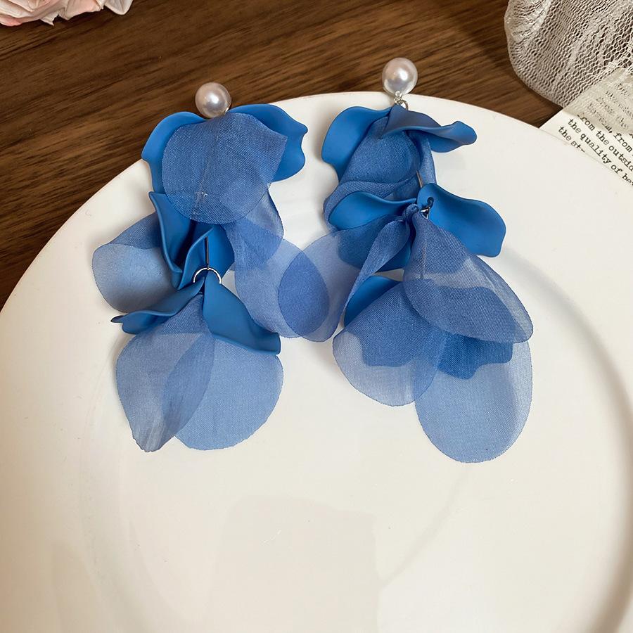 Silver Needle Fabric Flower Glass Fringed Earrings Medium Antique Temperament Stud Earrings Design Sense Niche Earrings