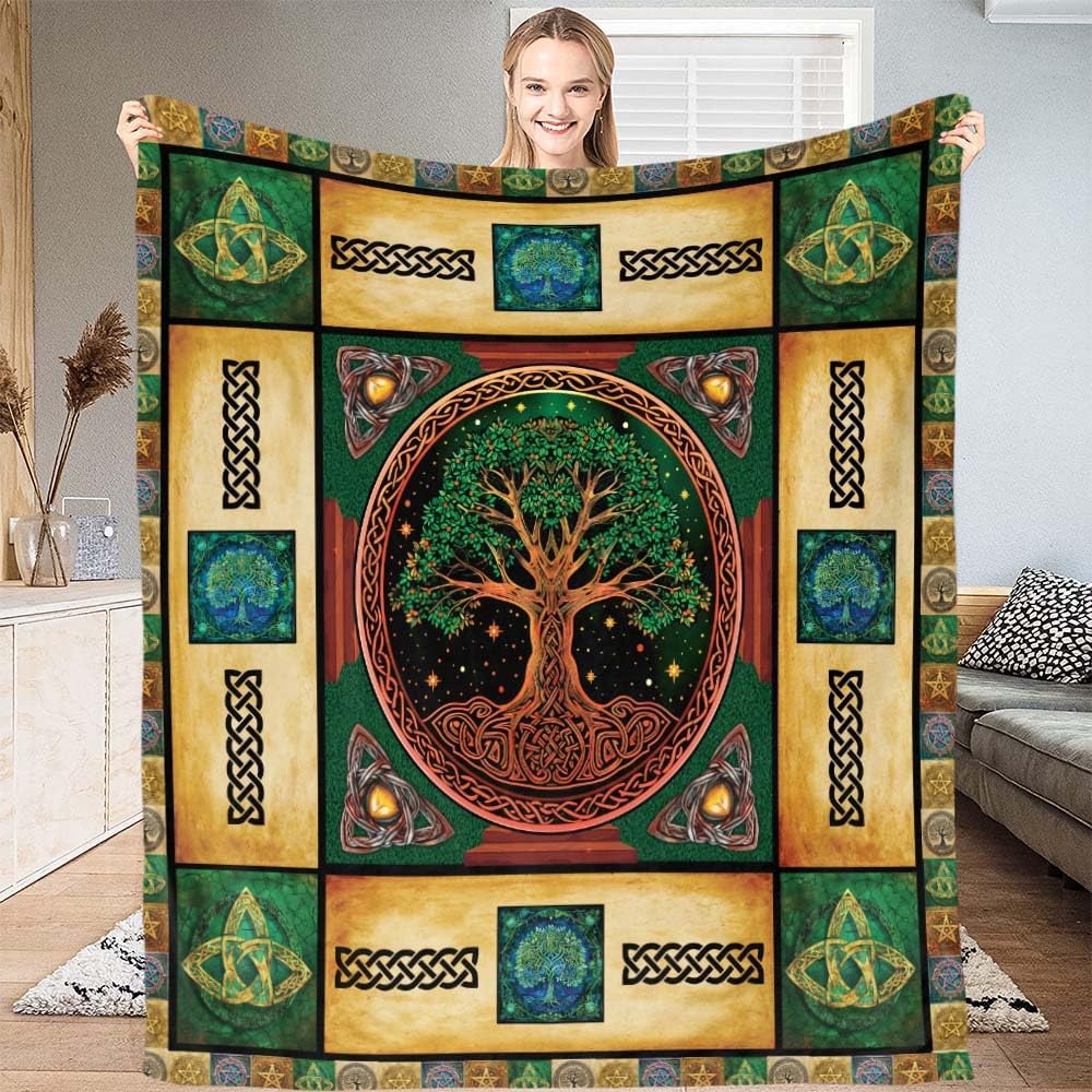 Yggdrasil blanket Norse mythology design tree of life pattern soft throw boho decor bedroom textile mystical accessory