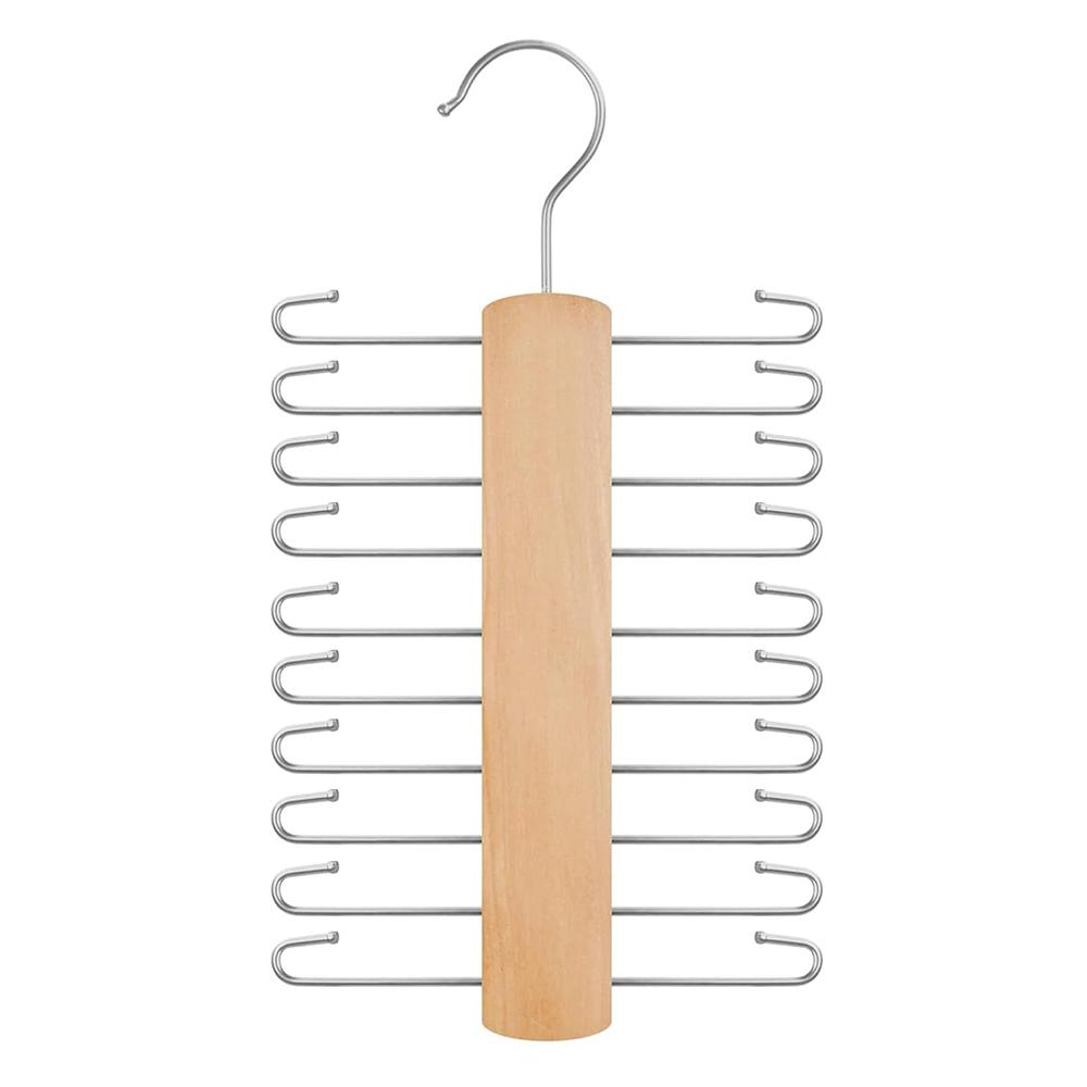 Solid Wooden Tie Hanger with 20 Hooks Belt Rack Scarf Organizer Closet Space Saving Storage Holder for Wardrobe Accessories