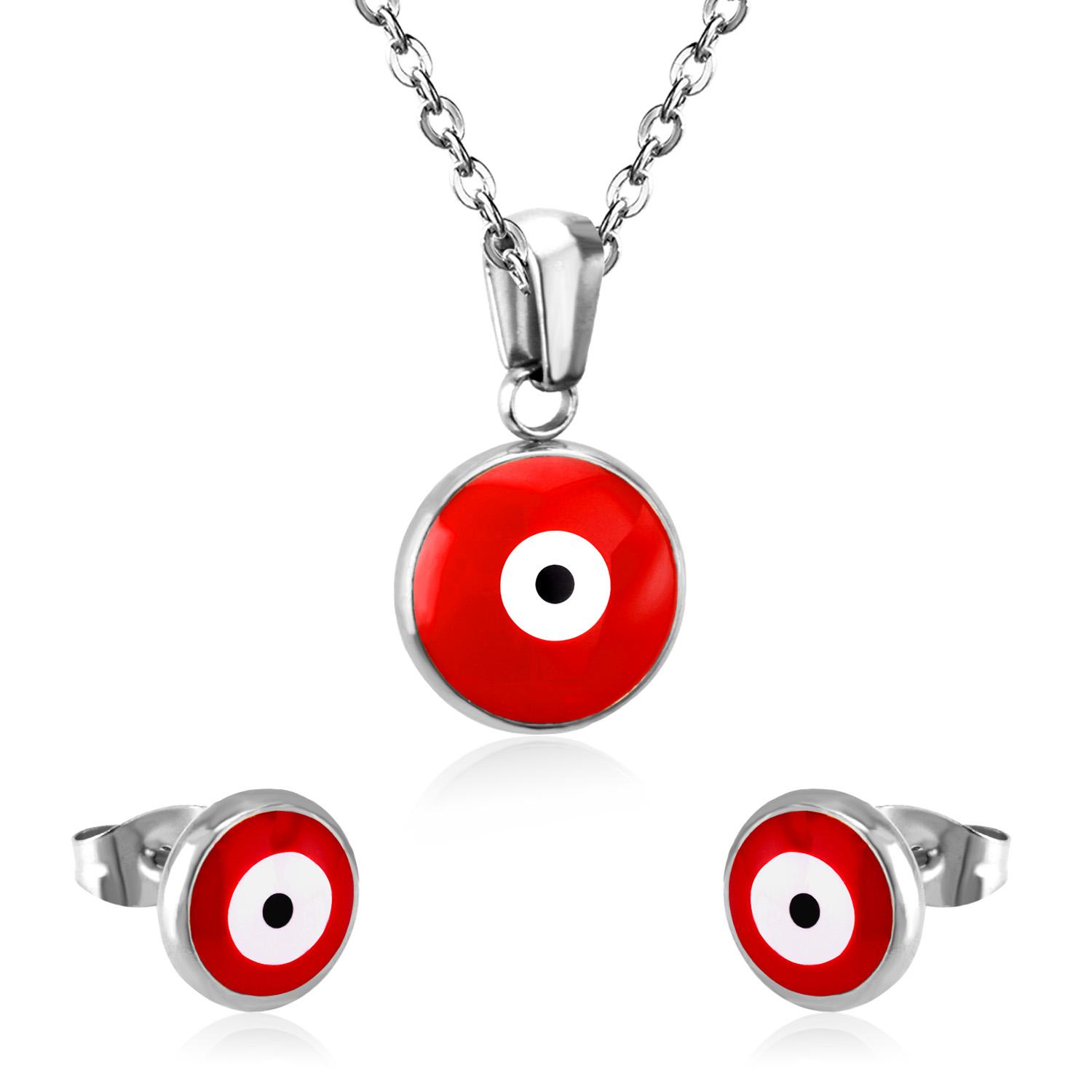 

LUXUKISSKIDS Blue Eyes Stainless Steel Jewelry Sets Evil Eyes Jewelry Gold/Steel Color Pendant Necklace And Earring Sets Female