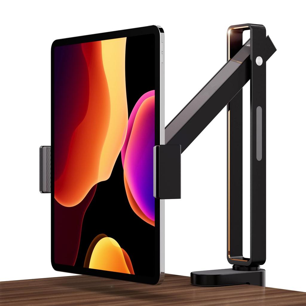 Xlayout Stojan na tablet s ramenem pro stolní svorku Smartphone Stylus Pen Kompatibilní s palcovými tablety Použití, Orientace na šířku/na výšku, Rotace o 360°,