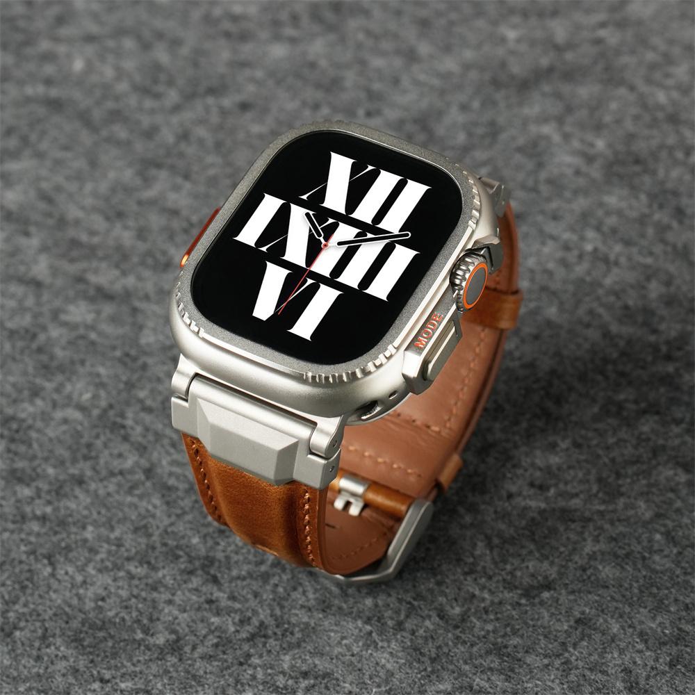 Ekte Lærreimer For Apple watch ultra 3 2 49mm 44mm 45mm 46mm NYtt Mekanisk Design-armbånd iWatch serie 11 10 9 8 7 6 5 SE