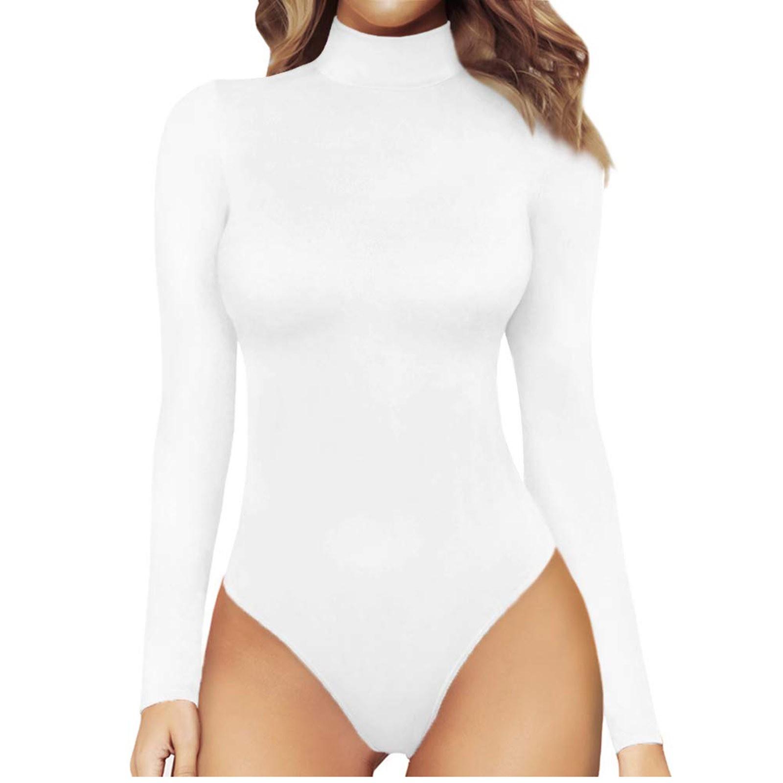 

Women s Mock Printing Fashion Turtle Neck Tops Long Sleeve Bodysuit Jumpsuit XL білий