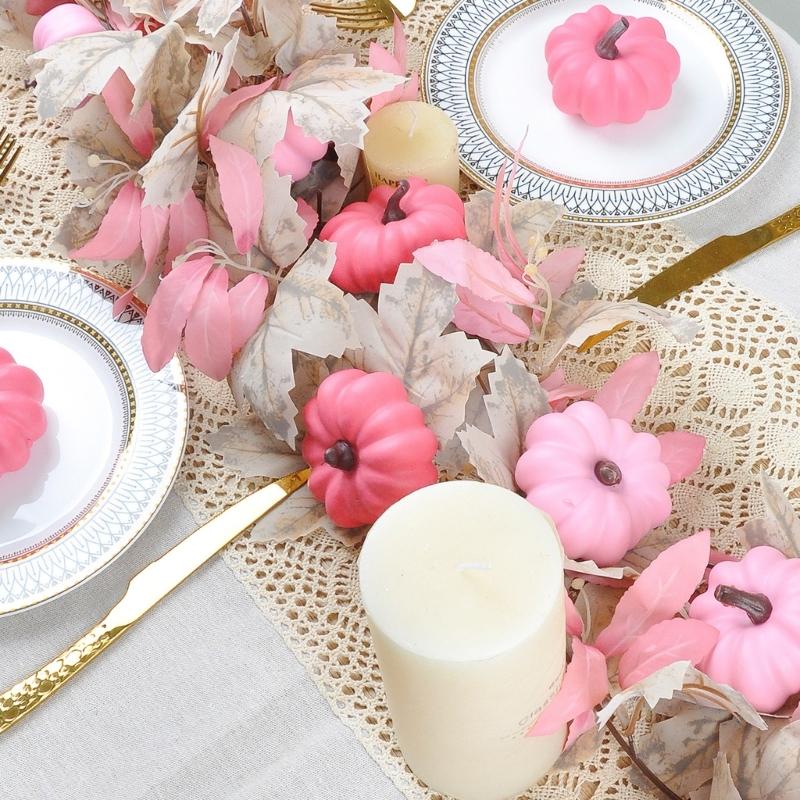 Faux Silk Pink Pumpkin Maple Leaf Hanging Ornament Fireplaces Mantels Seasonal Decoration for Family Gatherings