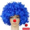 Parrucca da Clown Colorata Afro Riccia Sintetica Cosplay per Uomini Donne Parrucca per Festa di Carnevale Rossa Verde Gialla Blu Naso da Clown