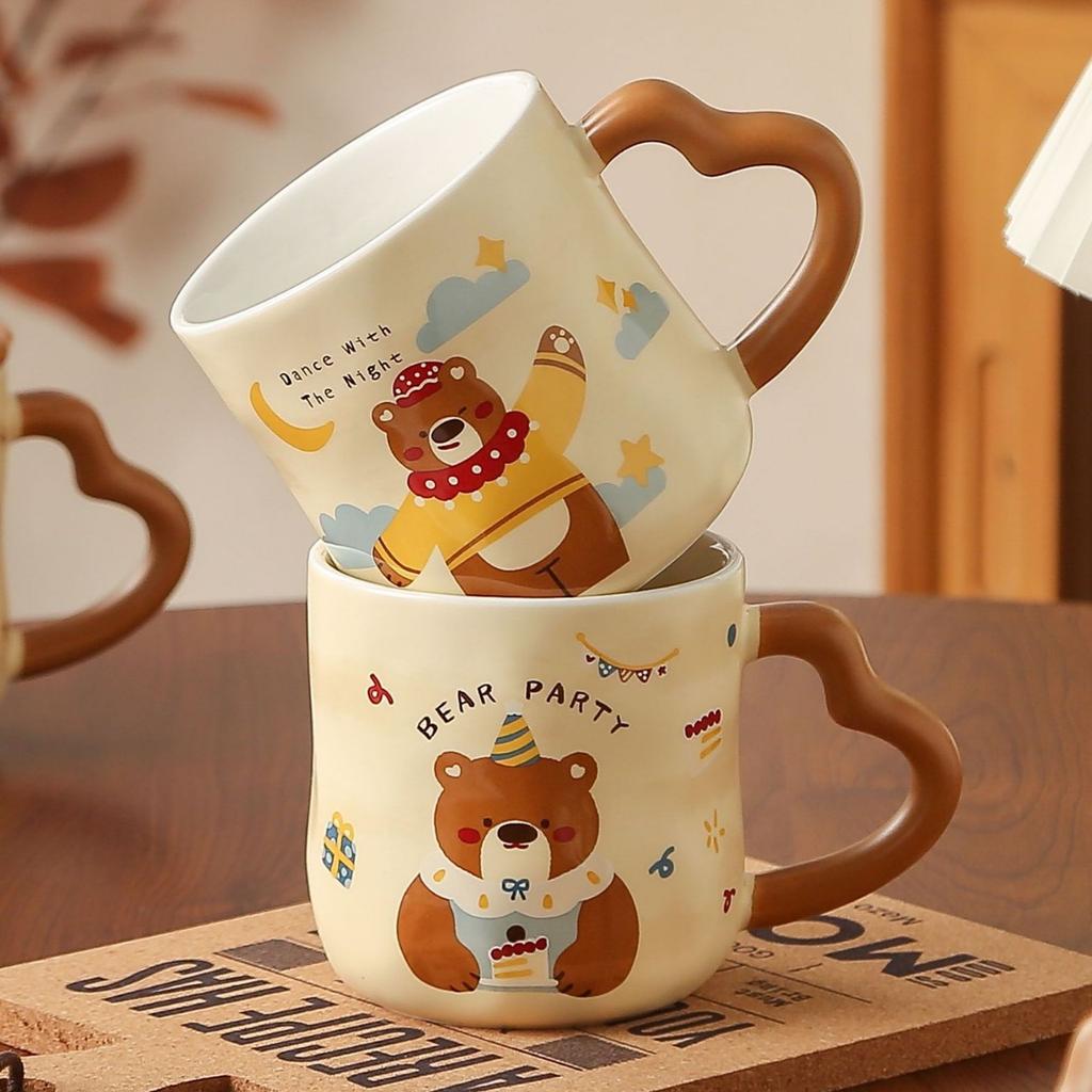 Creative and Cute Bear Mugs with LIDS Couple Cups with High Appearance Standards  Ceramic Cups Home Drinking Cups  Office Coffee Cups