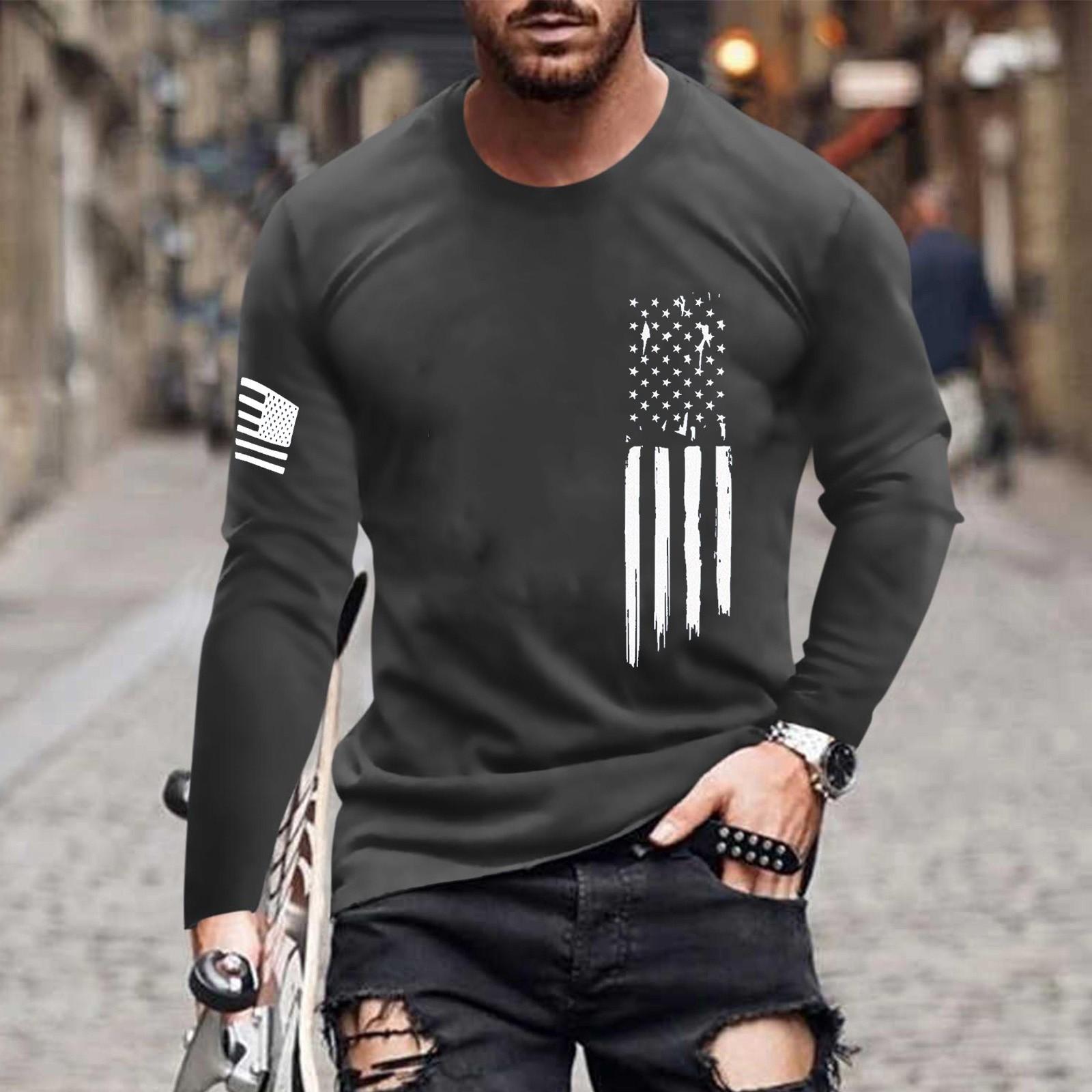 

Мужская футболка с длинным рукавом и принтом осеннего флага Мужская повседневная футболка с длинным рукавом и круглым вырезом M